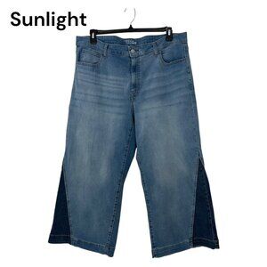 Time & Tru Womens High Rise Wide Leg Cropped Jeans SZ 18 Two Tone Stretch Denim